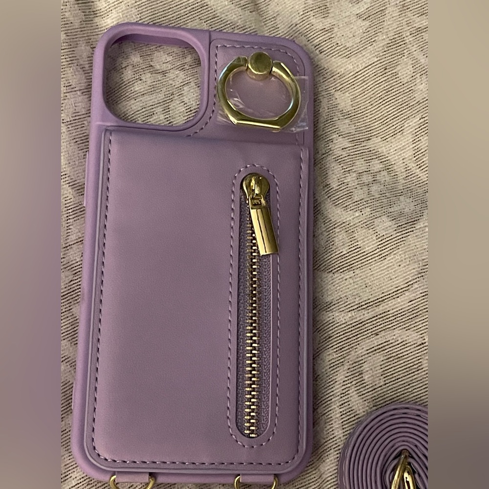 Elegant Lavender Crossbody phone case with Gold Details ID and card holder
